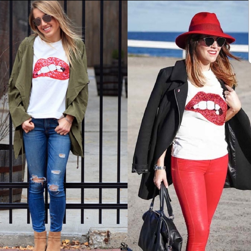 Sequin Lip Tee - Picture 2 of 8